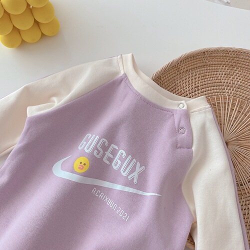 Baby contrasting color jumpsuit 0-2 years old spring clothing baby girl duck letter print crawl suit newborn clothes ML365