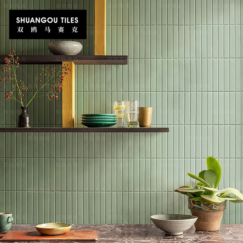 Double Gull Mint Green Long Strip Mosaic Kiln Change Ceramic Bathroom Cafe Kitchen Background Wall Tile
