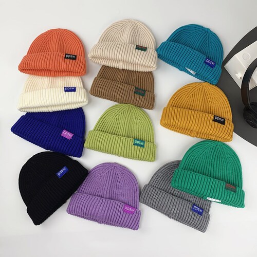 Ins Children's Hat for Little Babies, Hip-Hop Style, Rounded Top Knitted Cold Hat, Gourd Skin Knitted Cap with Overhead Ear Coverage