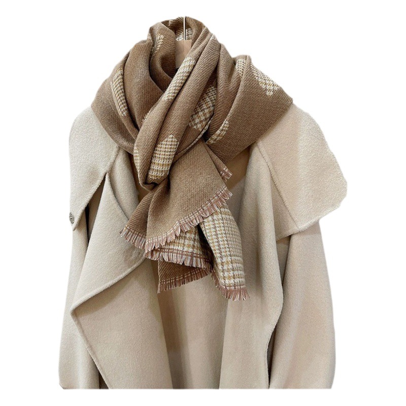 2026 Autumn/Winter New Faux Cashmere Scarf for Women, Thick Long Plaid Heart Pattern Warm Neck Warmer Versatile Shawl Wholesale
