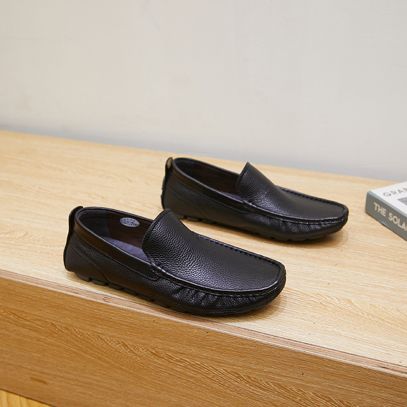 New single-layer leather bean shoes comfortable breathable flat men's leather shoes_voghion.com