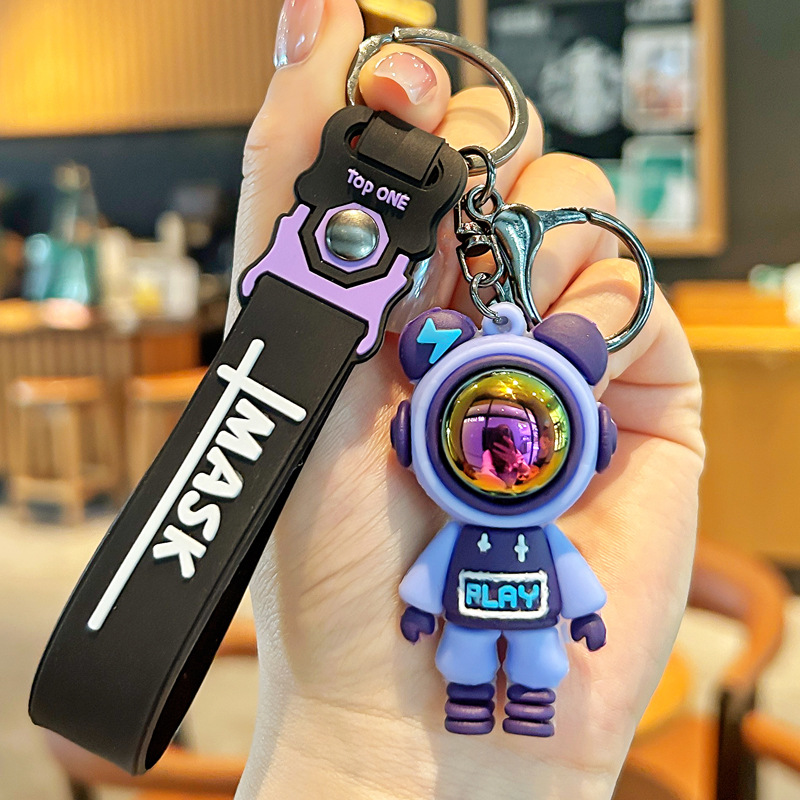 Nuevo astronauta cielo estrellado conejo llavero pvc llavero de goma suave bolsa de pareja colgante de muñeca tridimensional al por mayor