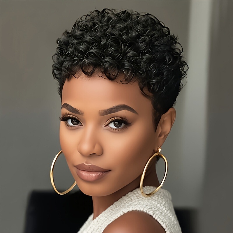 Short Curly Wig for Female Elf Characters, African Small Curls, Export Pixie Curly Wigs, Xuchang Wigs, Fashion