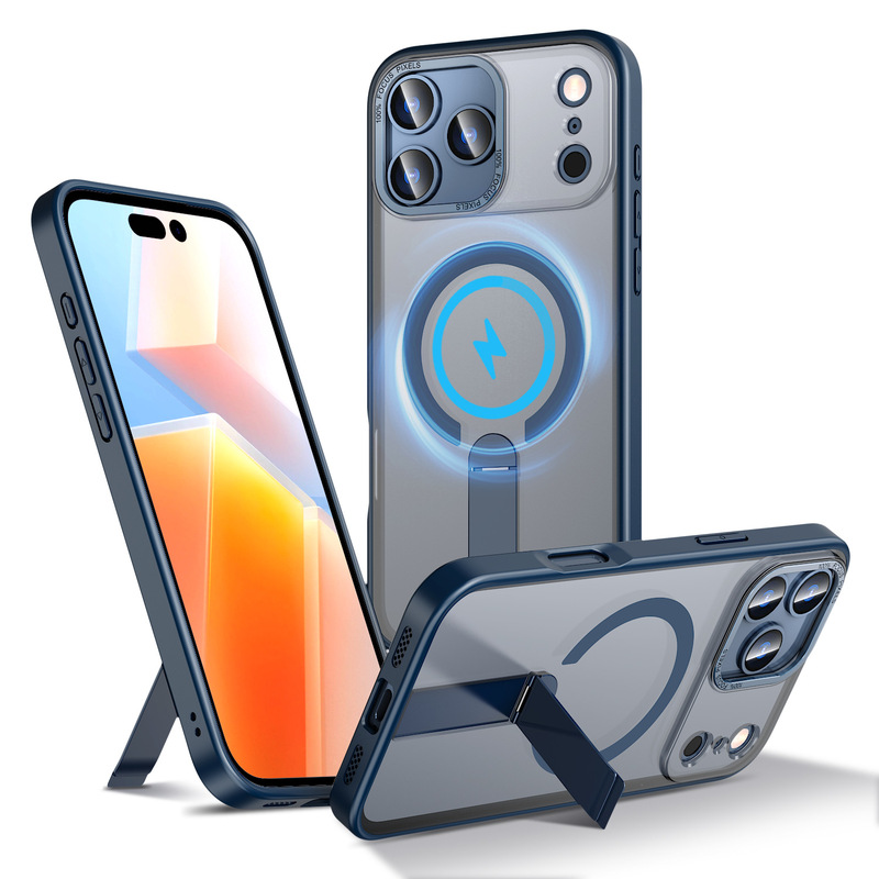 跨境适用IPhone17Promax透明手机壳磁吸竖向支架苹果16防摔保护套|undefined
