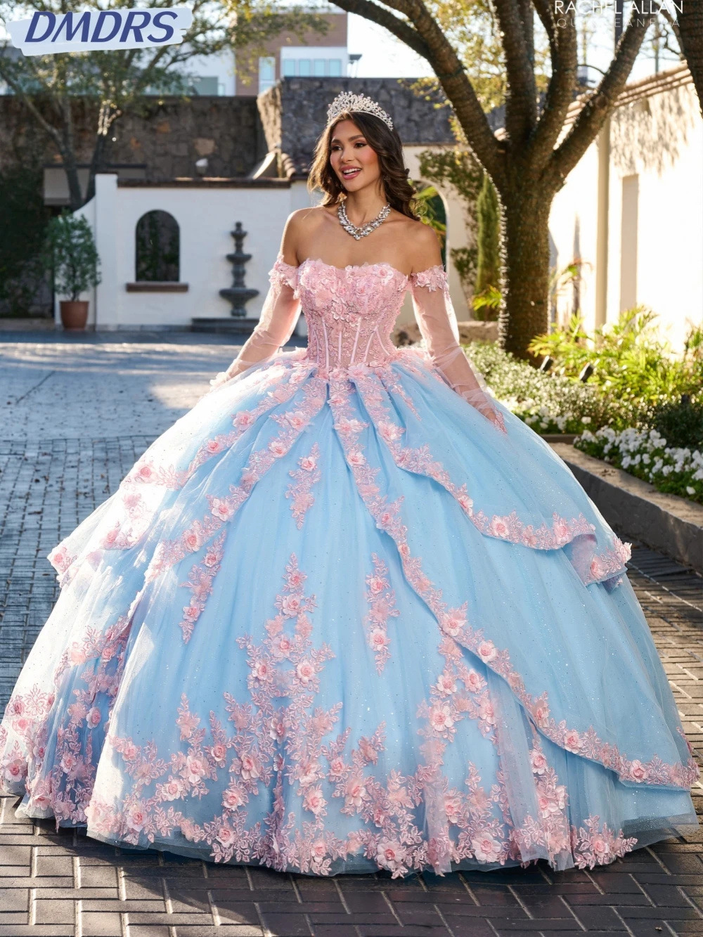 Escape Princess top top vestido de noche cola pequeña flor tridimensional espalda gran lazo falda tutú vestido azul cielo