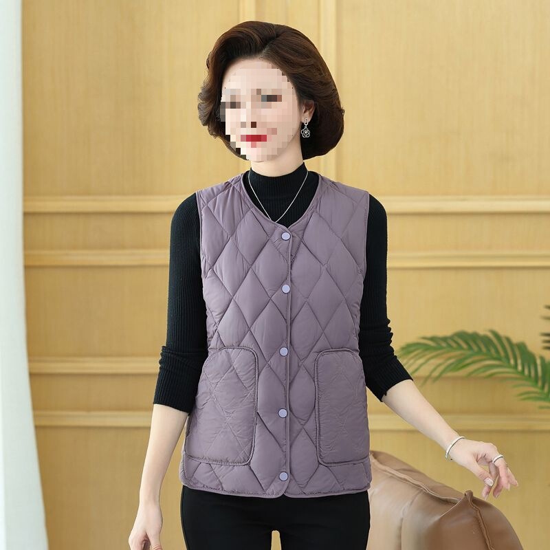 Middle-Aged Women's Autumn Fashion Cotton Vest Petite Mom's Winter Outfit Lightweight Sleeveless Sleeveless Jacket Vest Style