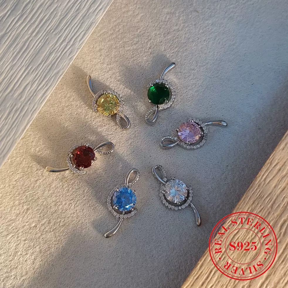 彩宝吊坠音符S925纯银彩色锆石莫桑钻吊坠仿真钻项链一克拉精致