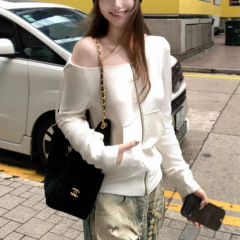 人间缪斯'薄款斜肩连帽卫衣拉链外套女早秋