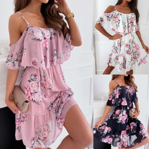 2022 Amazon European and American Cross-border Spring and Summer New Women's Chiffon Print Off-shoulder Sexy Dress in Stock 2022 Amazon European and American Cross-border Spring and Summer New Women's Chiffon Print Off-shoulder Sexy Dress in Stock