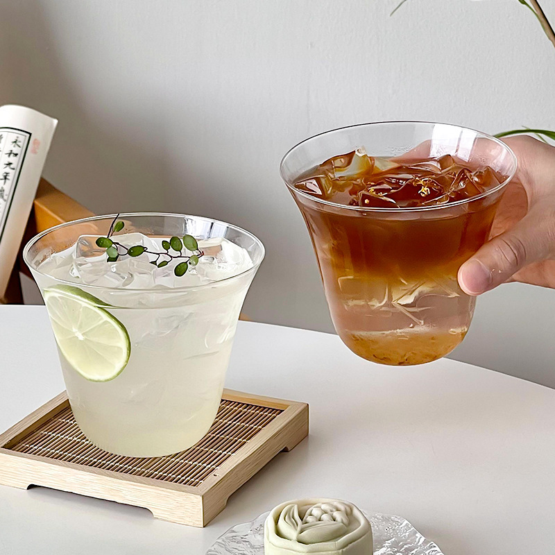 Ins-style Wide-mouth Ice Coffee Cup Latte Cup Kung Fu Tea National Style Cocktail Cup Transparent Glass Lightweight and Transparent Glass