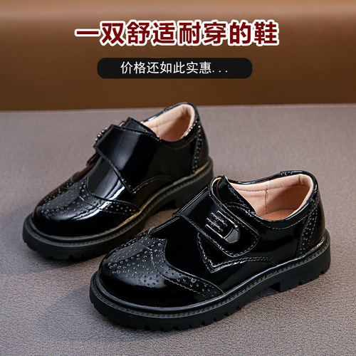 Boys' leather shoes, soft sole, spring and autumn style, black British style children's performance shoes, single shoes for middle-aged and primary school students