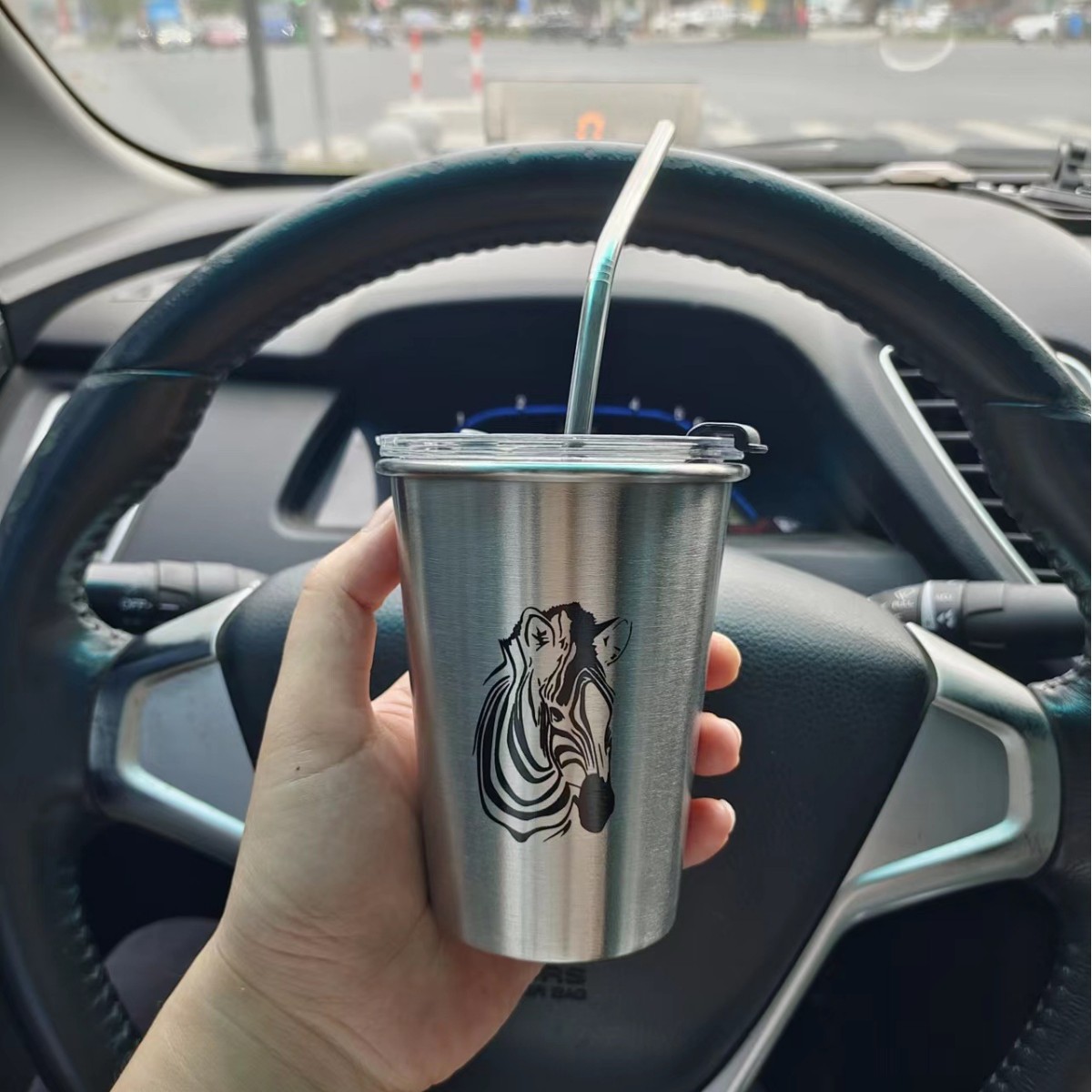 350ml 얼룩말 뚜껑 짚