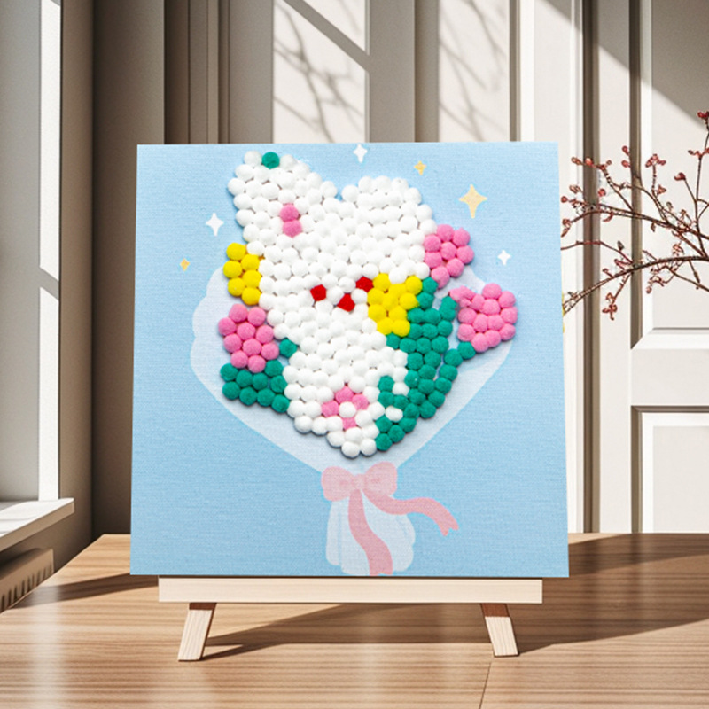 Pintura de bola de pelo Dibujos animados Niños creativos Pegatinas a mano Diy Material hecho a mano Paquete Marco estirado Pintura adhesiva Marco de madera maciza Pintura decorativa