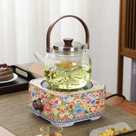 珐琅彩电陶炉家用蒸煮两用玻璃茶壶煮茶器烧水茶炉茶壶防水多功能
