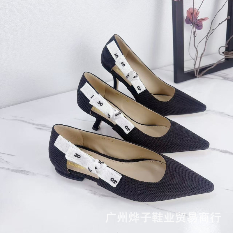 Foreign Trade Large Size Embroidered Letter Bow High-Heeled Shoes for Women 2026 New Style Elegant Pointed Toe Shallow Mouth Single Shoes Foreign Trade Large Size Embroidered Letter Bow High-Heeled Shoes for Women 2026 New Style Elegant Pointed Toe Shallow Mouth Single Shoes