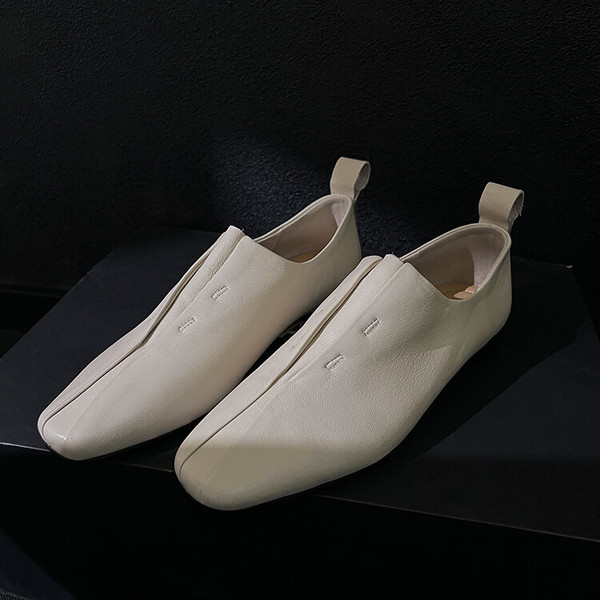 Autumn solid color retro low shoes with decorative stitching flat…