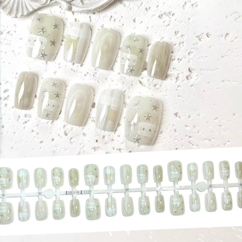 Teal Silver-Plated Ultra-Short Gradient Nails with a New Chinese Zen Style, Cool and Trendy Nail Stickers for Sweet Girls on Instagram