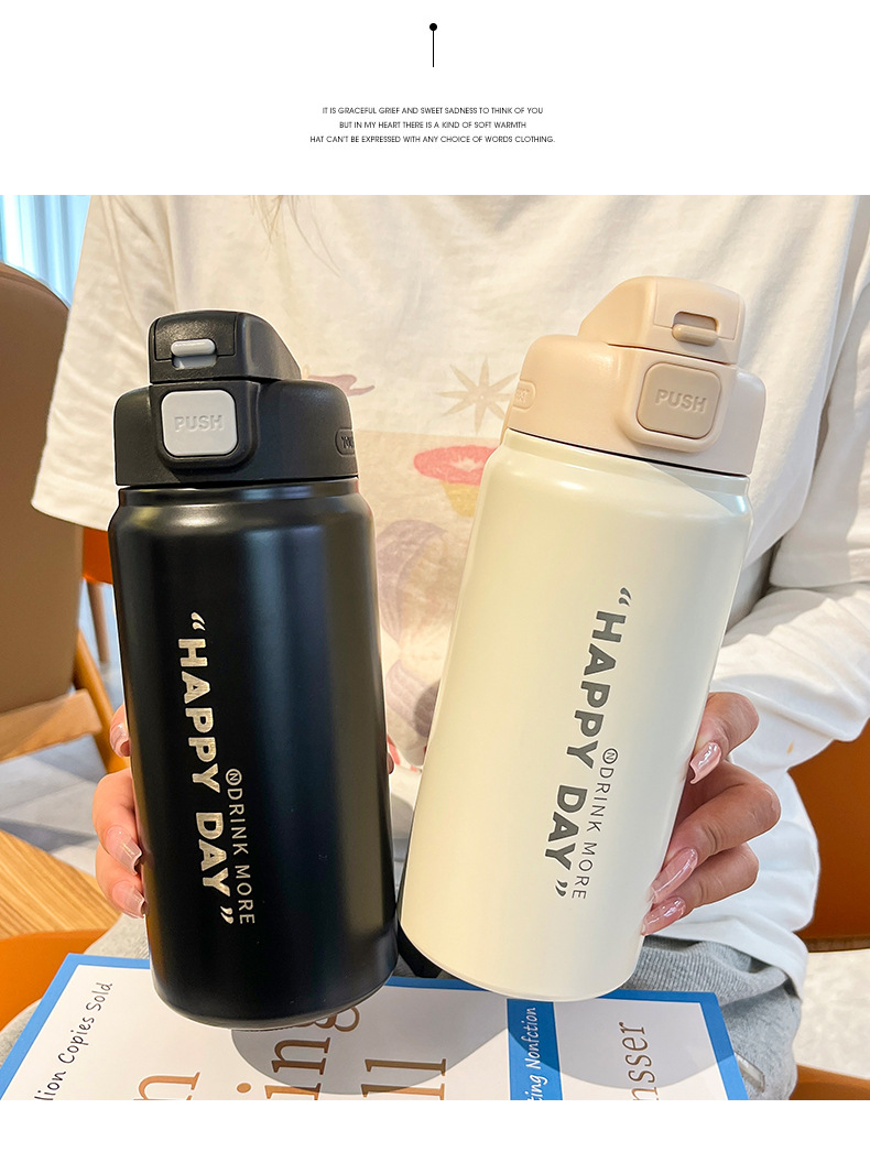 Wholesale of Yongkang fresh and simple double-drinking large-capacity insulated cups with straws, fitness and sports couple water cups and insulated kettles pic 39
