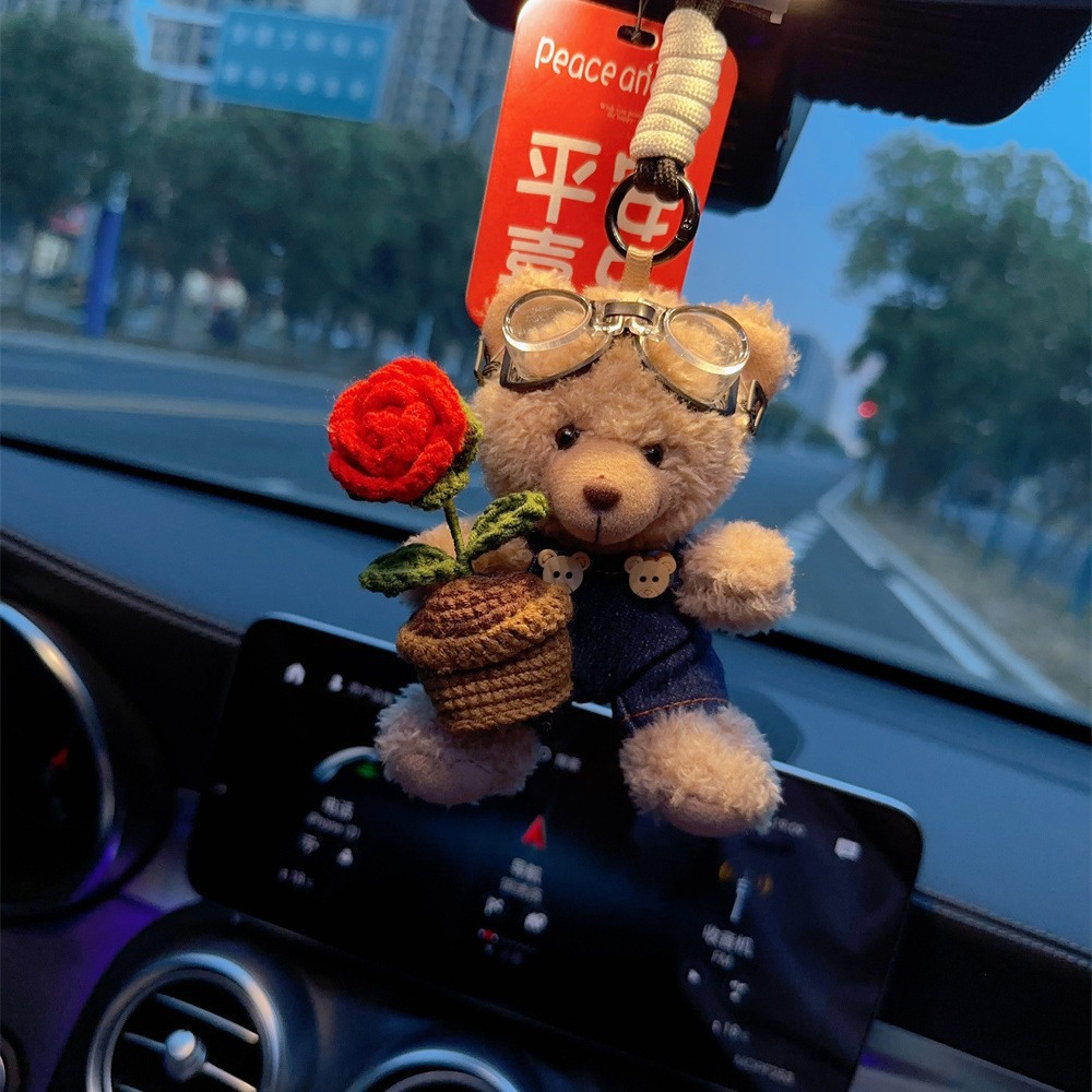 Colgante de coche, oso de peluche creativo, espejo retrovisor de lujo lindo, colgante de coche, colgante de cadena, diosa del interior del coche