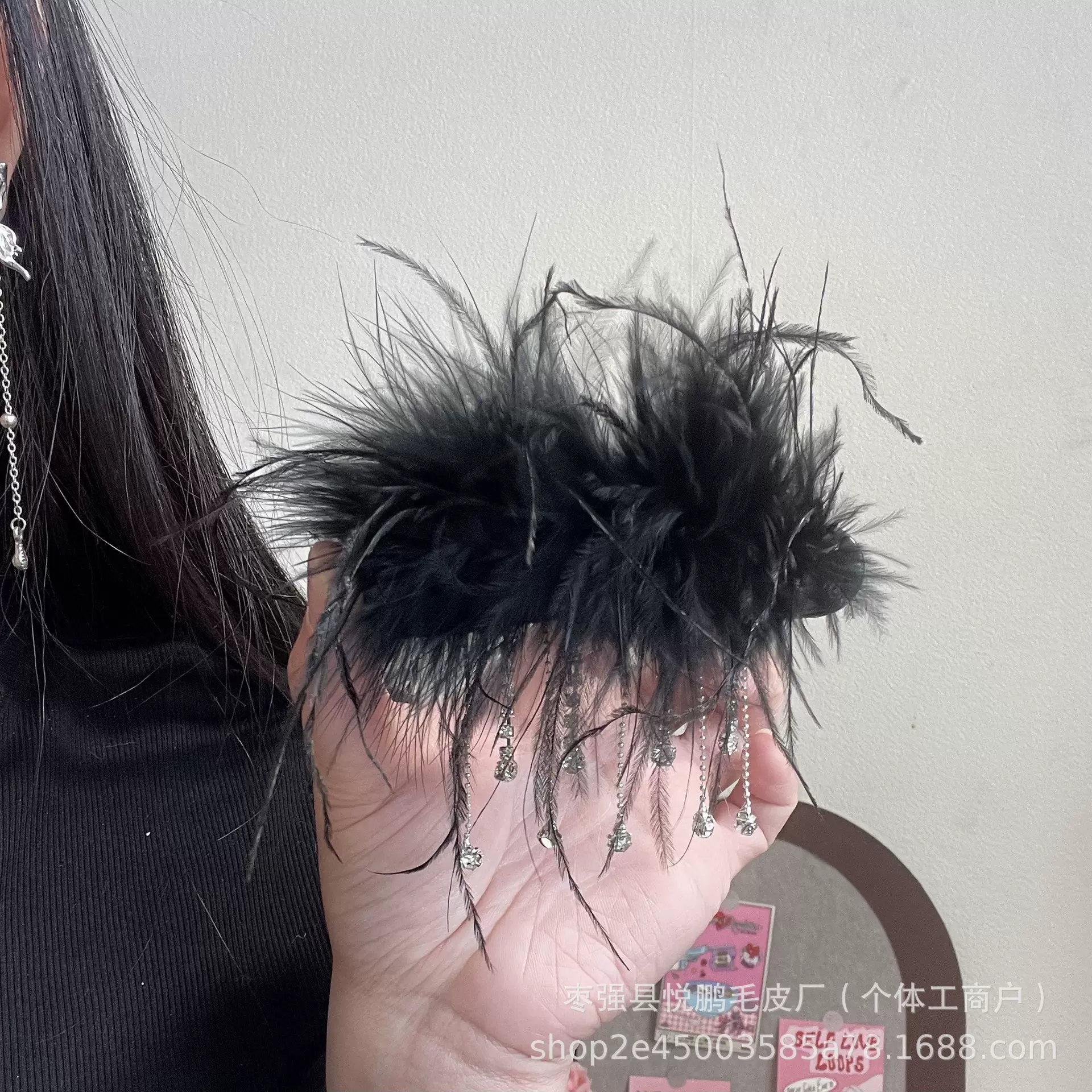 驼鸟毛珍珠流苏蝴蝶女韩国气质长款森系超仙耳坠时尚大气发饰发夹