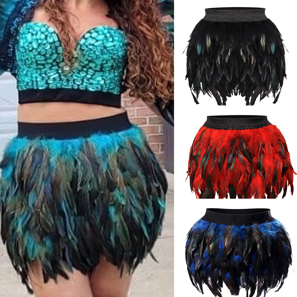Holiday Party Carnival Ball Feather Skirt Bar Jazz Multicolor Irregular Dance Skirt Gothic