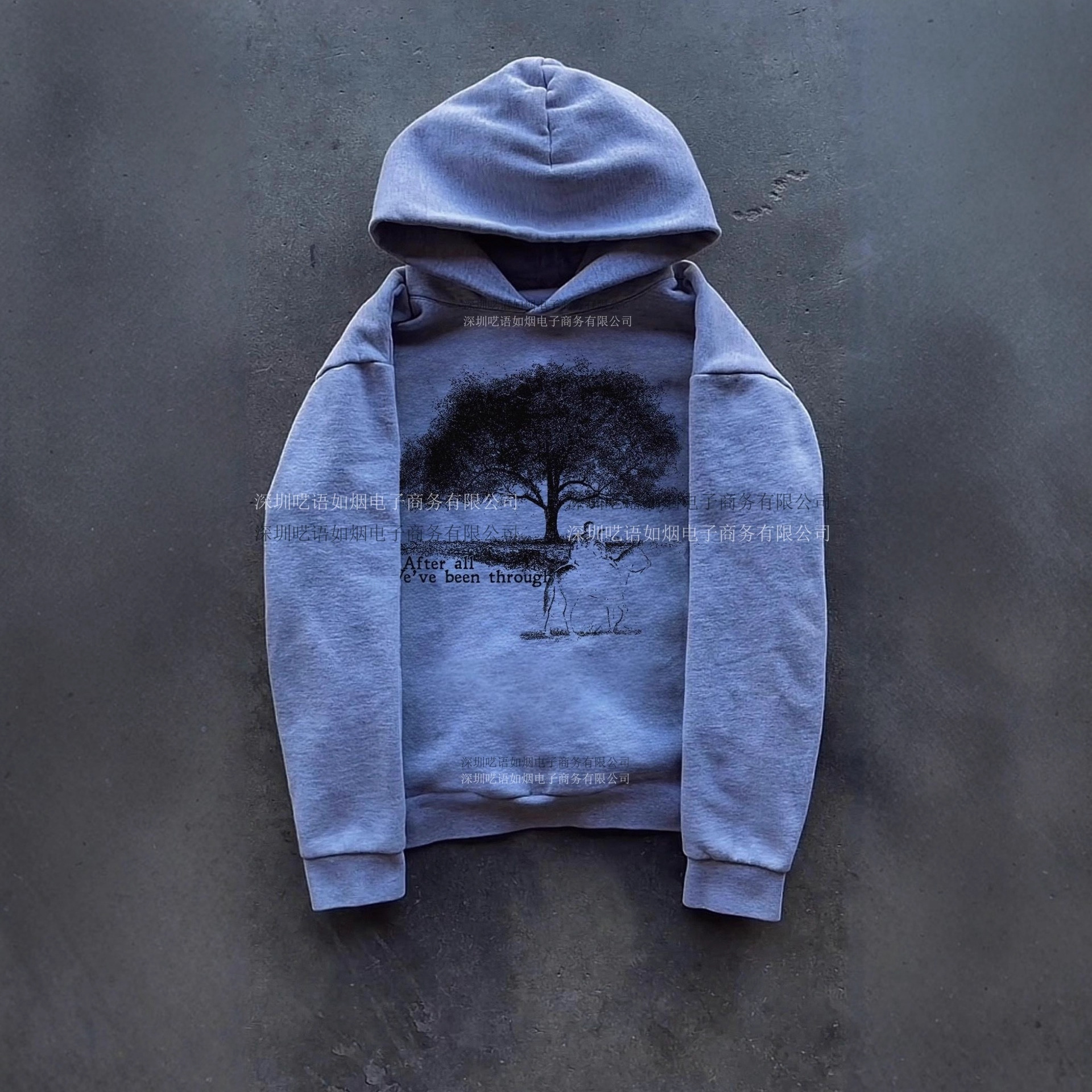 Other Hoodie Tree Graphic After All Print Washed Grey