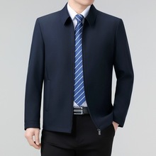 品牌高端桑蚕丝夹克男春秋新款中老年爸爸装休闲商务翻领短款外套