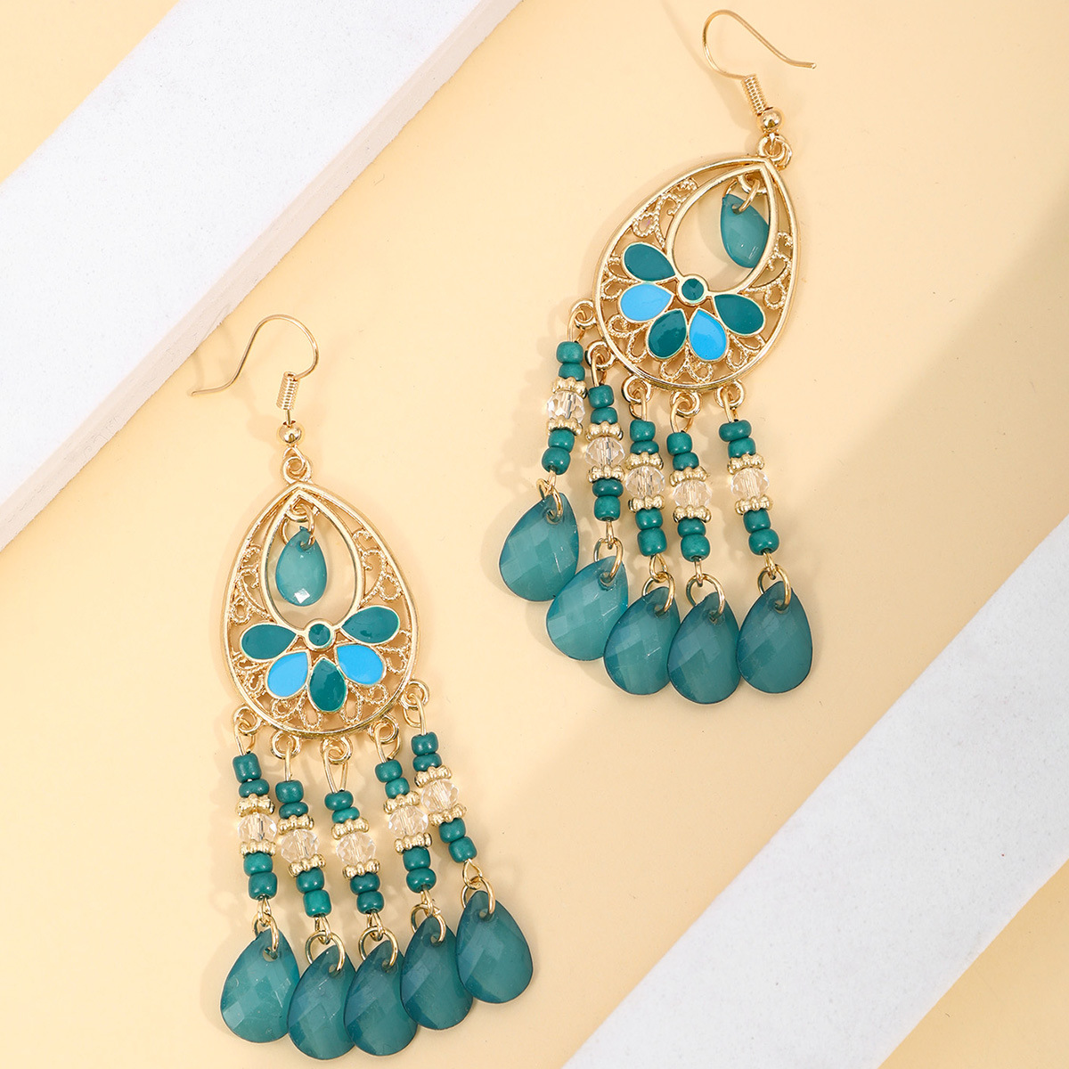 Bohemia transfronteriza Feng Shui arroz goteo pendientes de joyería personalidad largos pendientes al por mayor ligero moda exquisita