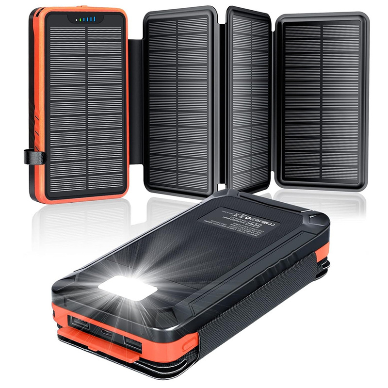 Cross-Border Large Capacity Outdoor Waterproof Solar Power Bank Wireless Charging Solar Powerbank 26800Mah