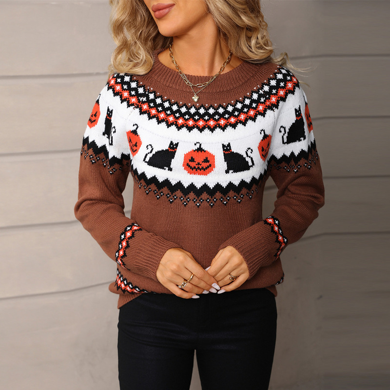 2026 Winter Short-Sleeved New Cross-Border Women's Clothing Plus Size European and American Knitted Christmas Sweaters Halloween Personalized Tops