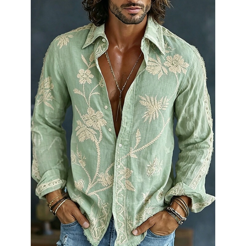 2026 Cross-Border Independent Site Amazon Men's New 3D Digital Print Retro Floral Casual Long-Sleeve Shirt 2026 Cross-Border Independent Site Amazon Men's New 3D Digital Print Retro Floral Casual Long-Sleeve Shirt