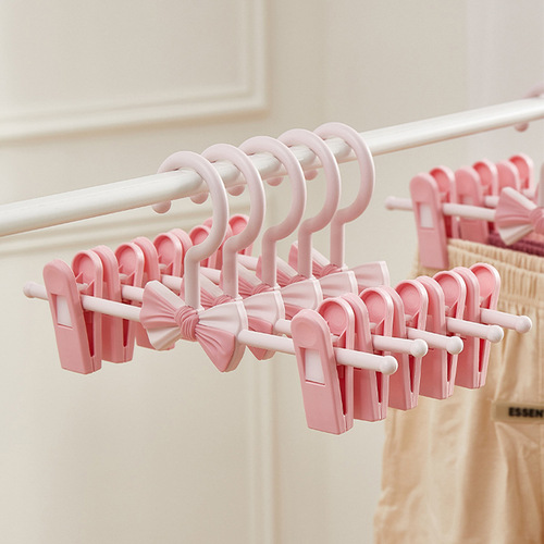 New children's non-slip clothes hanger trouser clip adjustable telescopic seamless trouser rack household non-slip baby and child clothes drying rack