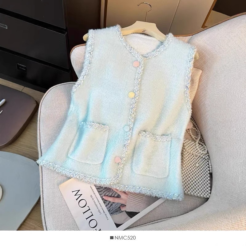 Knitted Vest Cardigan Waistcoat Sweater Spring Autumn Autumn Winter New Style Small Fragrant Style Vest New Sweater Women's Vest