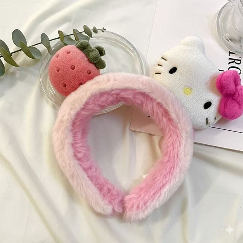 かわいいイチゴ漫画 KT 猫ぬいぐるみヘッドバンド女性のための甘い新しい洗顔マスクヘッドバンドヘアピン滑り止め帽子|undefined
