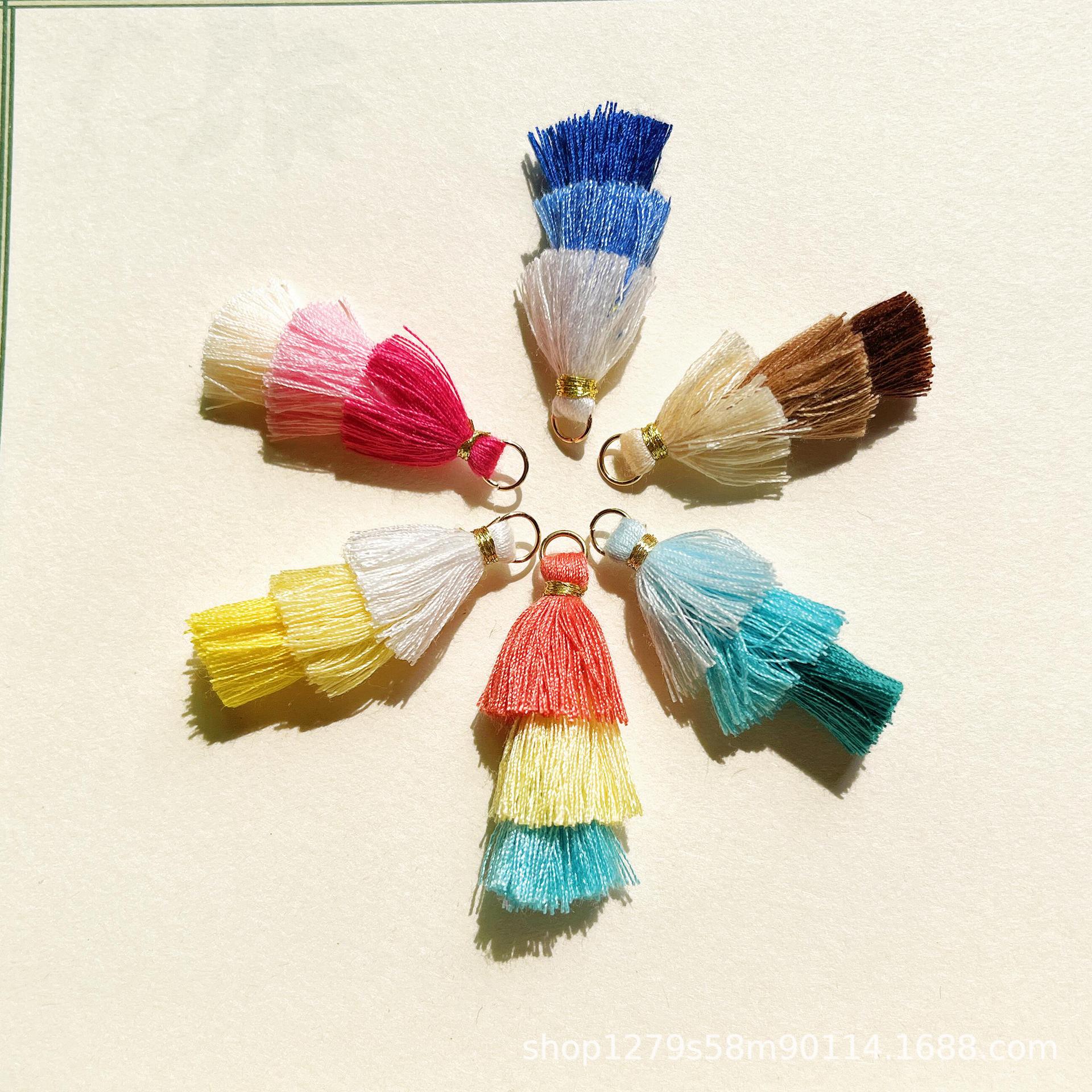 Direct Sale from the Manufacturer: Three-Layer Tassel Pagoda Color-Blocking Cotton Thread Tassel DIY Handmade Clothing and Bag Mixed-Color Chinese Style Pendant