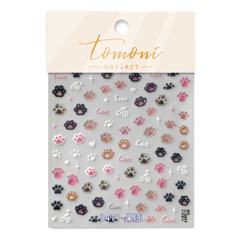 Tomoni pegatinas de uñas en relieve populares pegatinas de uñas lindas fábrica al por mayor garra de gato lindo japonés 3411