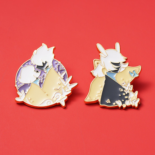 New Creative Second Dimension Light Encounter Game Peripheral Badge Kaka Pleurotus Twins Love Black Clothes White Bird Glue Brooch