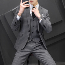 条纹西服套装男士韩版商务正装修身伴郎新郎结婚礼服休闲西装外套
