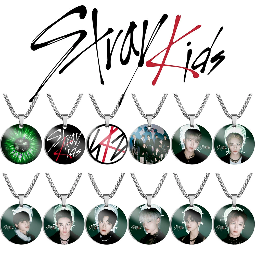 Новая группа JYP Stray Kids круглая цветная печать нержавеющая сталь necklace Stray儿童 titanium steel pendant аксессуары