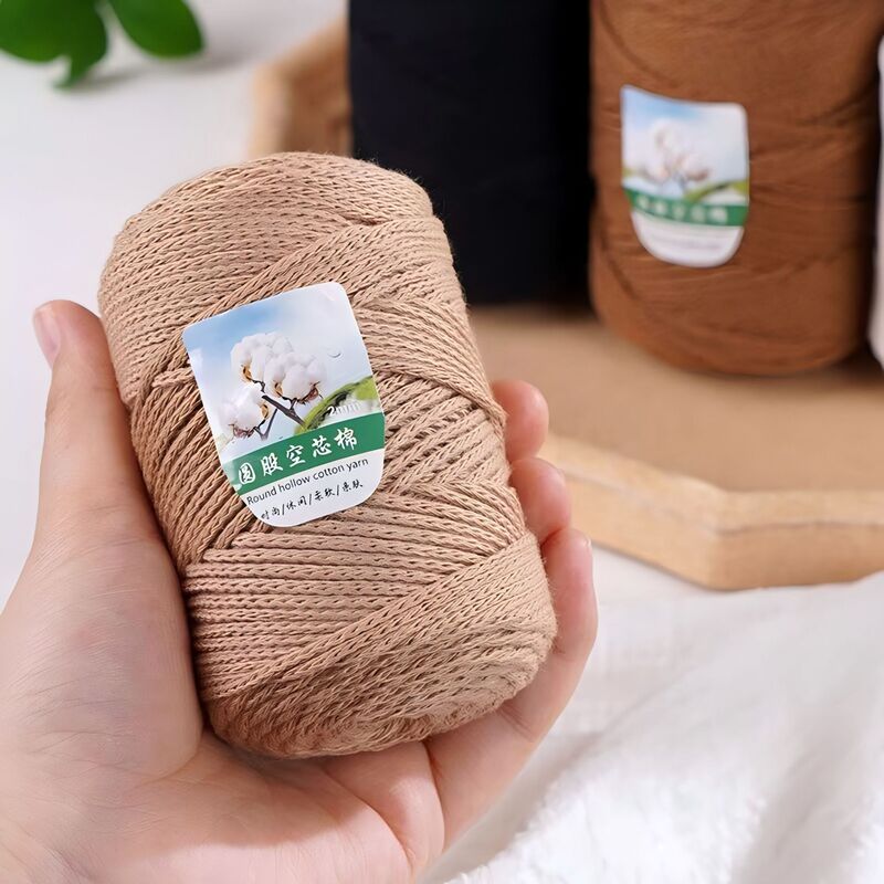2mm Hollow Cotton Yarn Plain Core Yarn Round Strand Cotton Thread for Handmade Knitting, Yarn for Bags and Hats, Beach Bag Material Kit