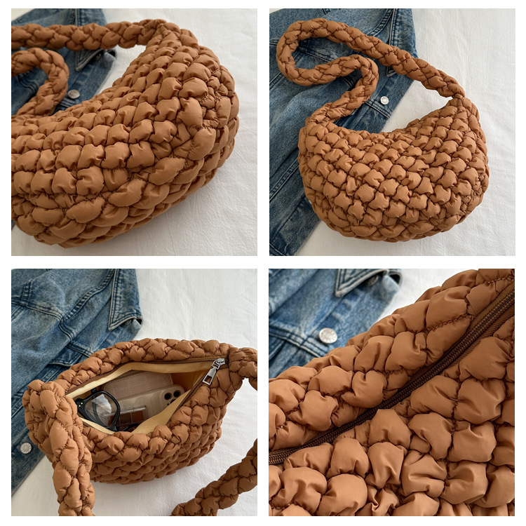 Large-capacity pleated cloud bag, new fashionable single-shoulder hand-held dumpling bag, solid-color simple crossbody bag, cross-border wholesale undefined
