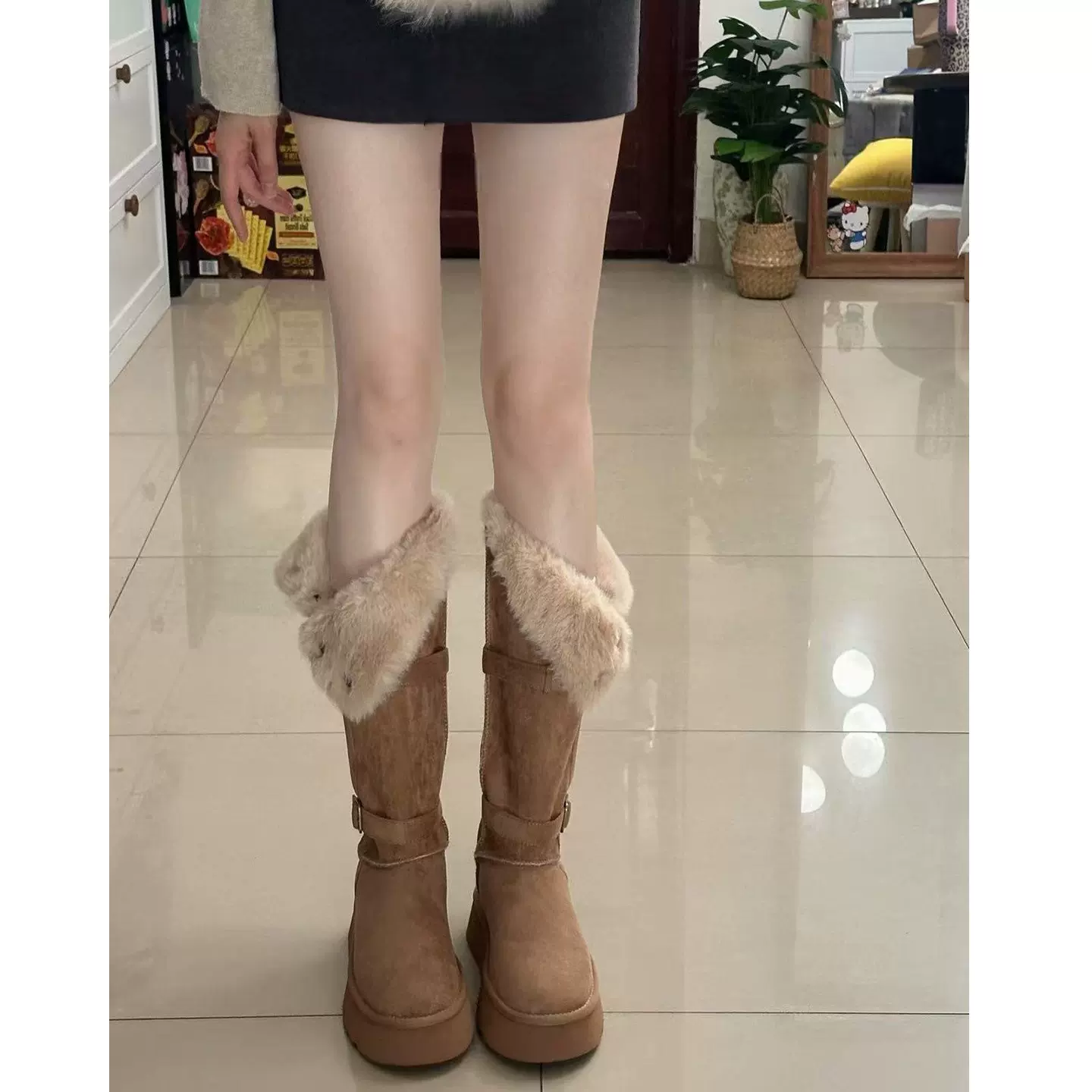 厚底加绒雪地靴女款2025新款冬季防水防滑加厚保暖棉鞋高筒长筒靴