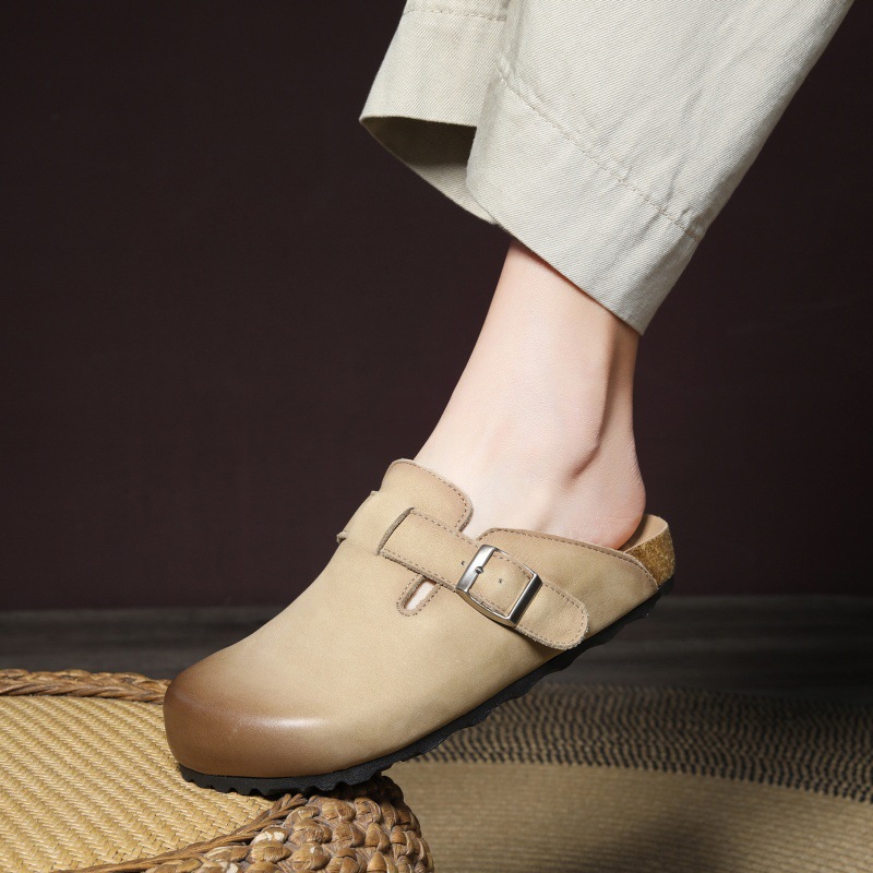 2025新色真皮厚底勃肯鞋2025新款外穿一脚蹬博肯复合底拖鞋