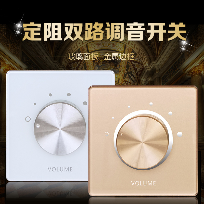 定阻双声道调音开关背景音乐音量调节喇叭音控器双路玻璃面板T3