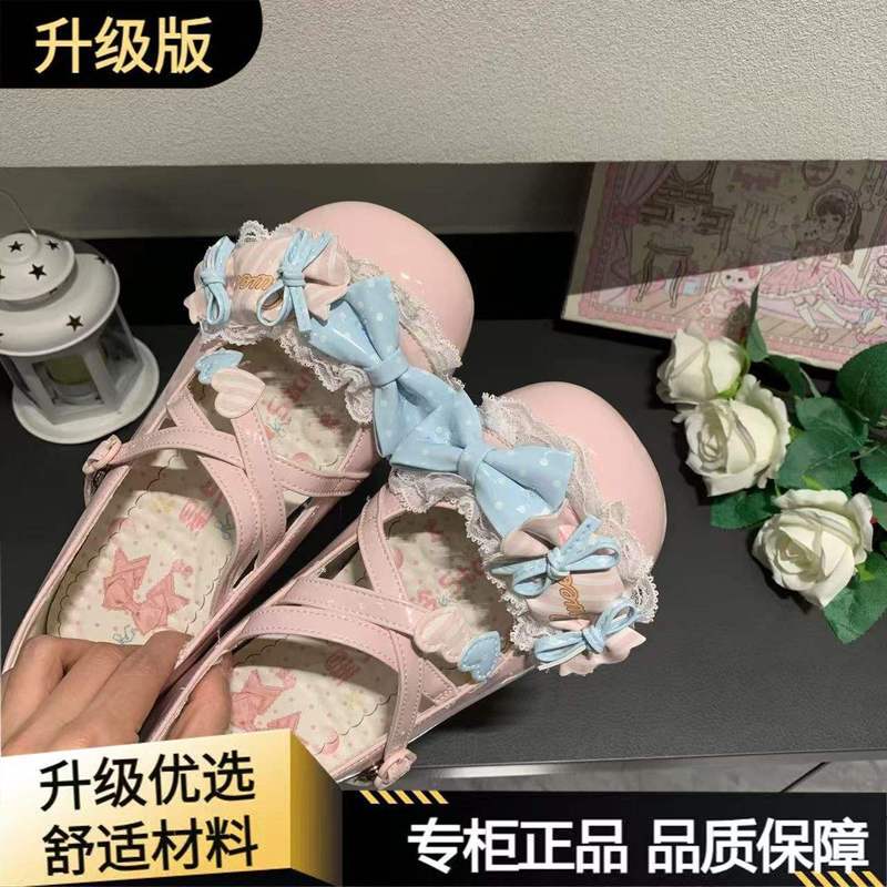 可爱 lo鞋糖果塔塔 星与风铃原创lolita糖果蝴蝶结蕾丝花边圆头|undefined