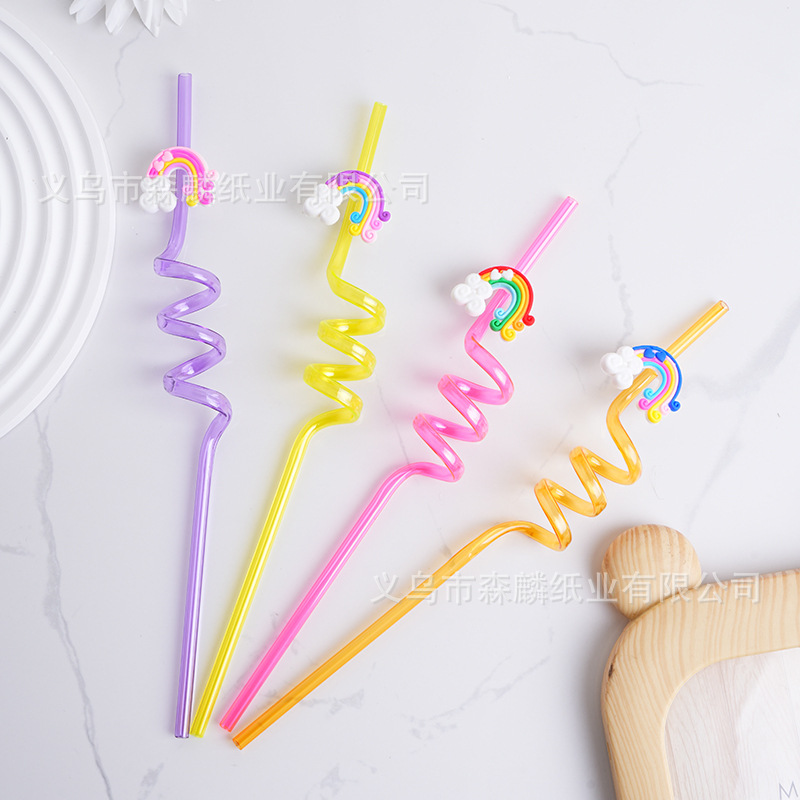 Transfronterizo Amazon dibujos animados forma paja creativa fiesta de cumpleaños decoración espiral curvado arte paja al por mayor