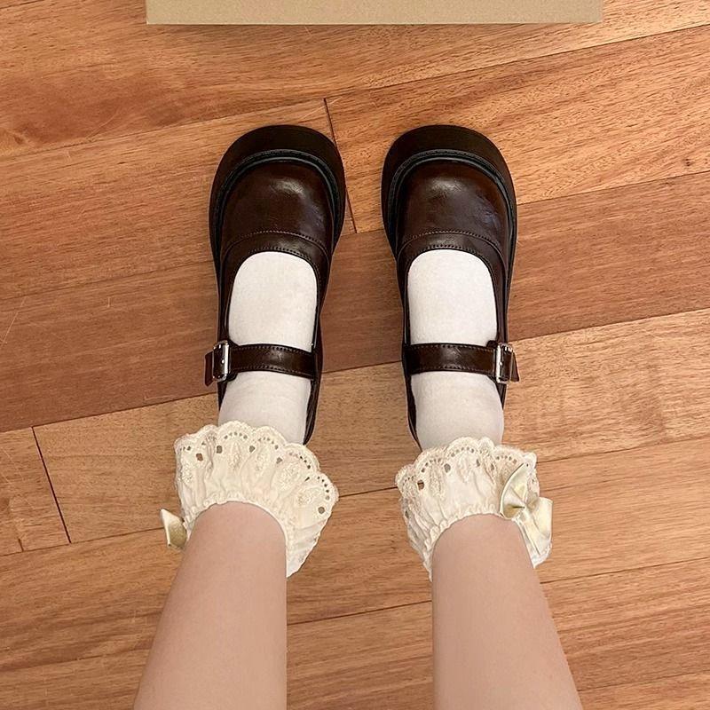 棕色复古法式增高厚底小皮鞋女2025新款春季粗跟玛丽珍浅口单鞋子|undefined