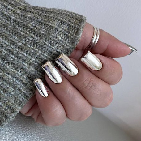 Silver Mirror Wearable Nails Ins Popular Same Style Fake Nails Finished Product Wholesale European Square Pure Color Cross-Border