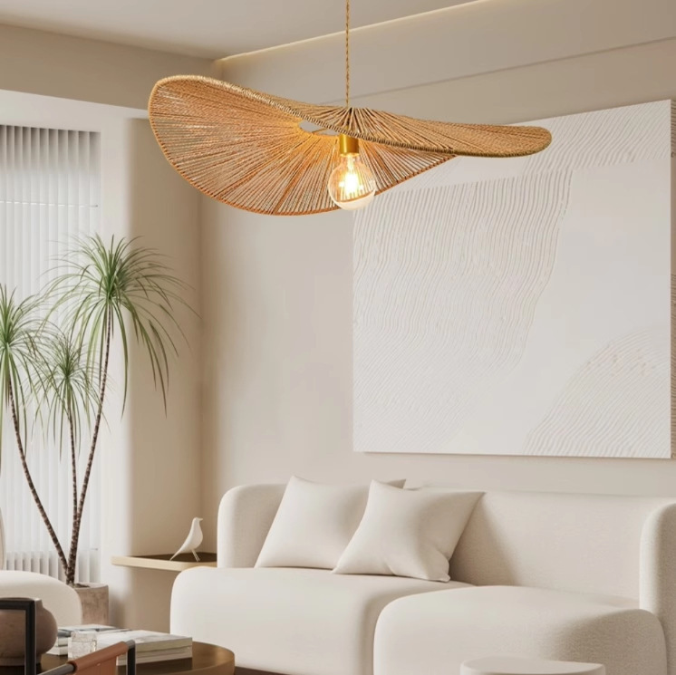 Estilo japonés silencioso retro lámpara de la sala de estar comedor dormitorio residencial loft lámpara de tejido de cuerda de cáñamo personalidad creativa Zen