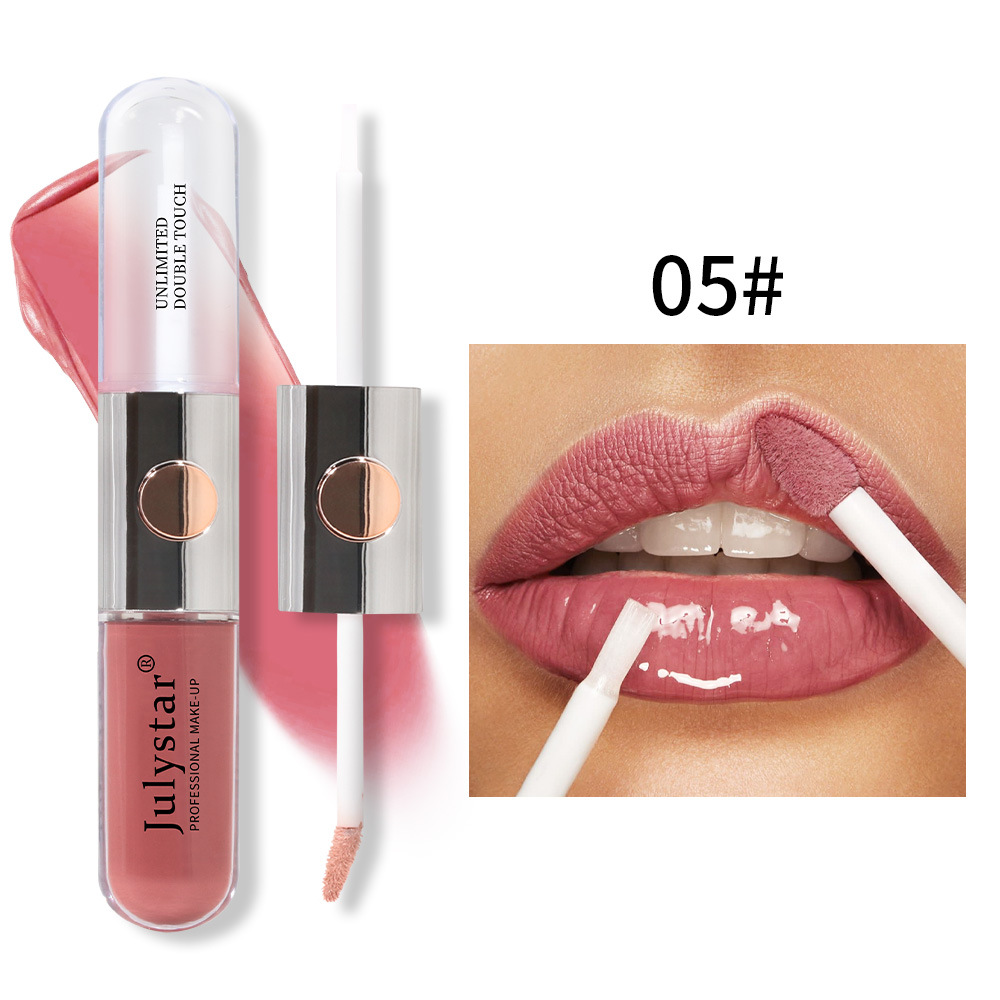 Julystar Beauty's double-head mirror lip gloss is easy to apply and does not fade or stick to a cup of water undefined